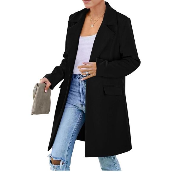 NEW Long Blazer Jacket Lapel Pockets Loose Fit Career S - Picture 1 of 5